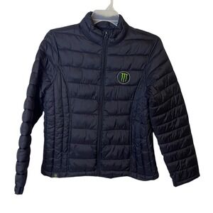 Monster Energy Womens Black Puffer Zip Up Jacket XL Nylon Shell